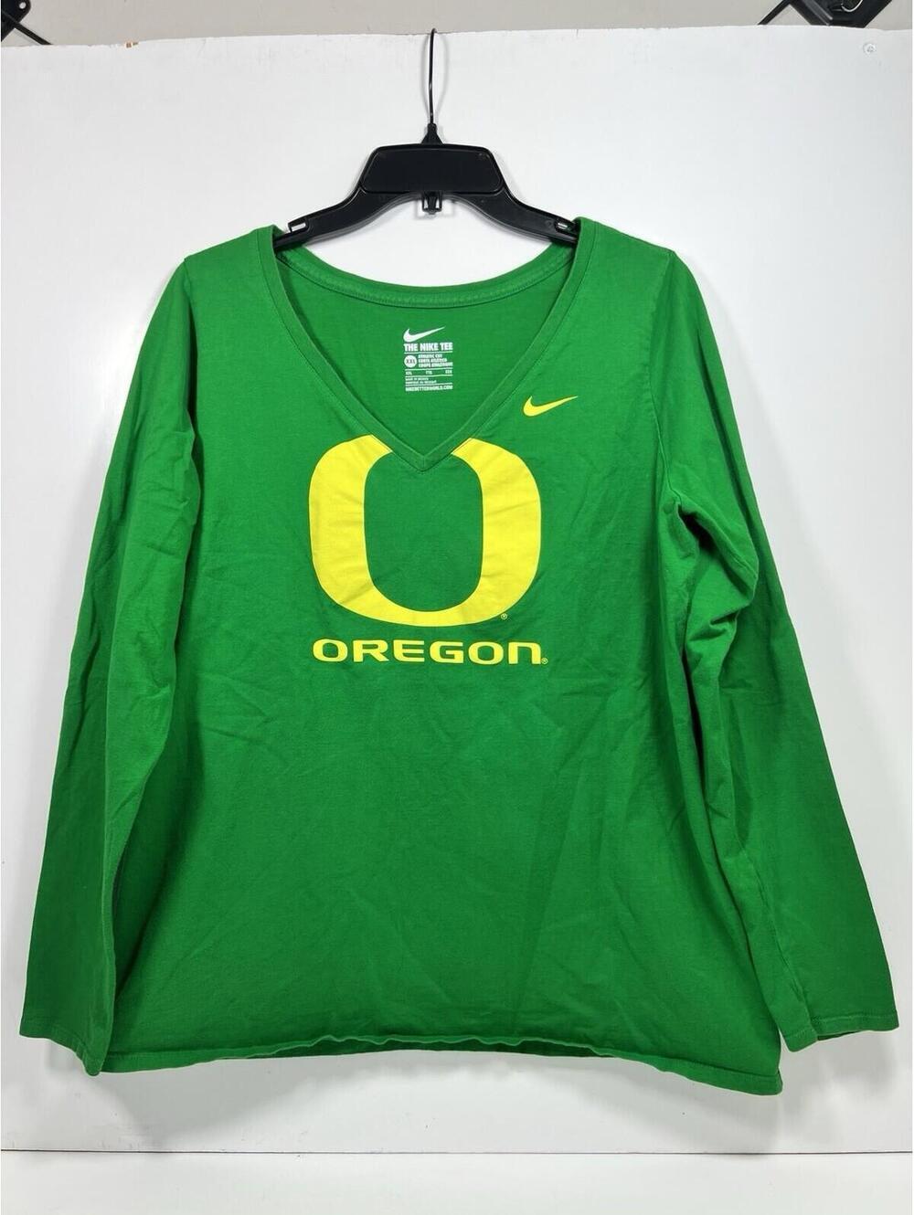 The Nike Tee Oregon Ducks Women Fitted Long Sleeve Shirt Sz XXL Green Yellow